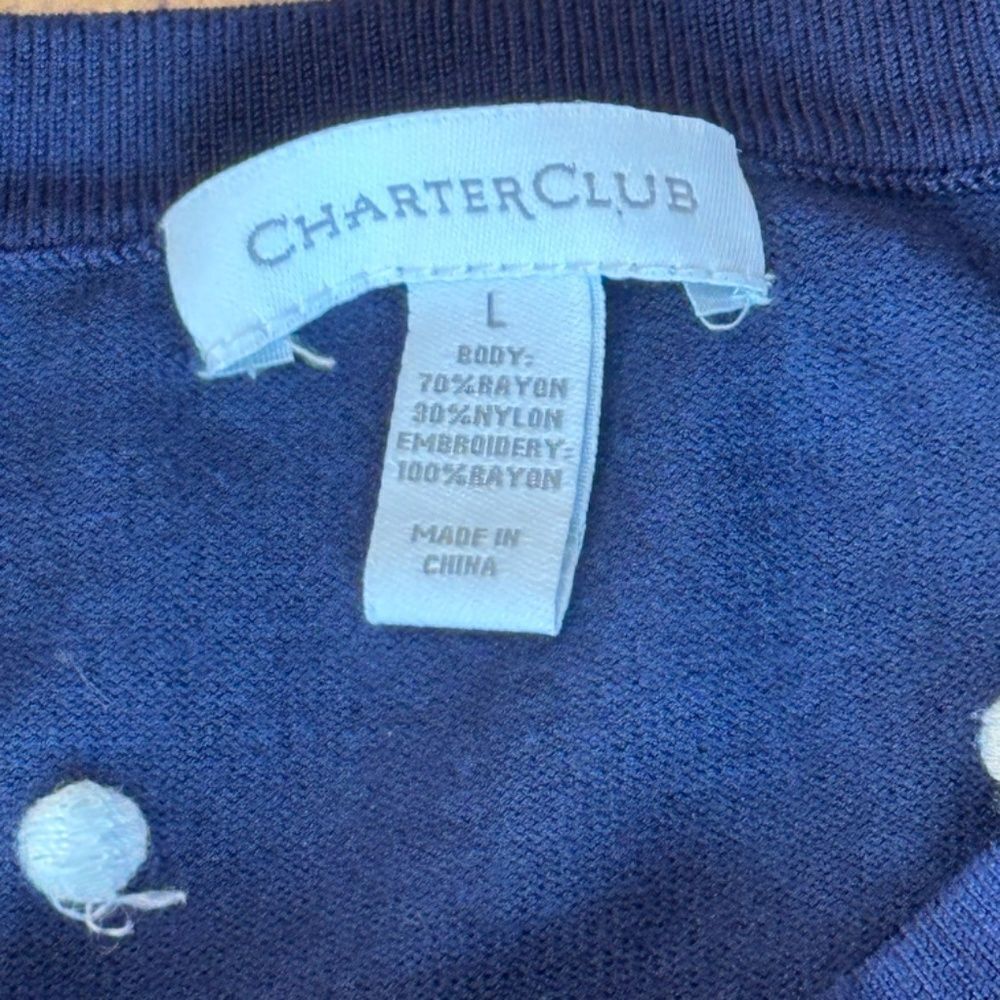 Charter Club Long Sleeve Button Up Polka Dot Cardigan Navy Blue/White Size Large - Picture 5 of 11